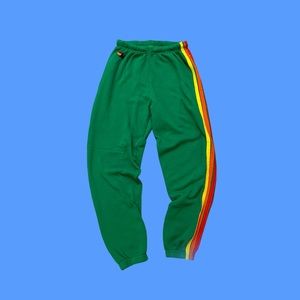 Aviator Nation Women’s Kelly Green Purple 5 Stripe Sweatpants